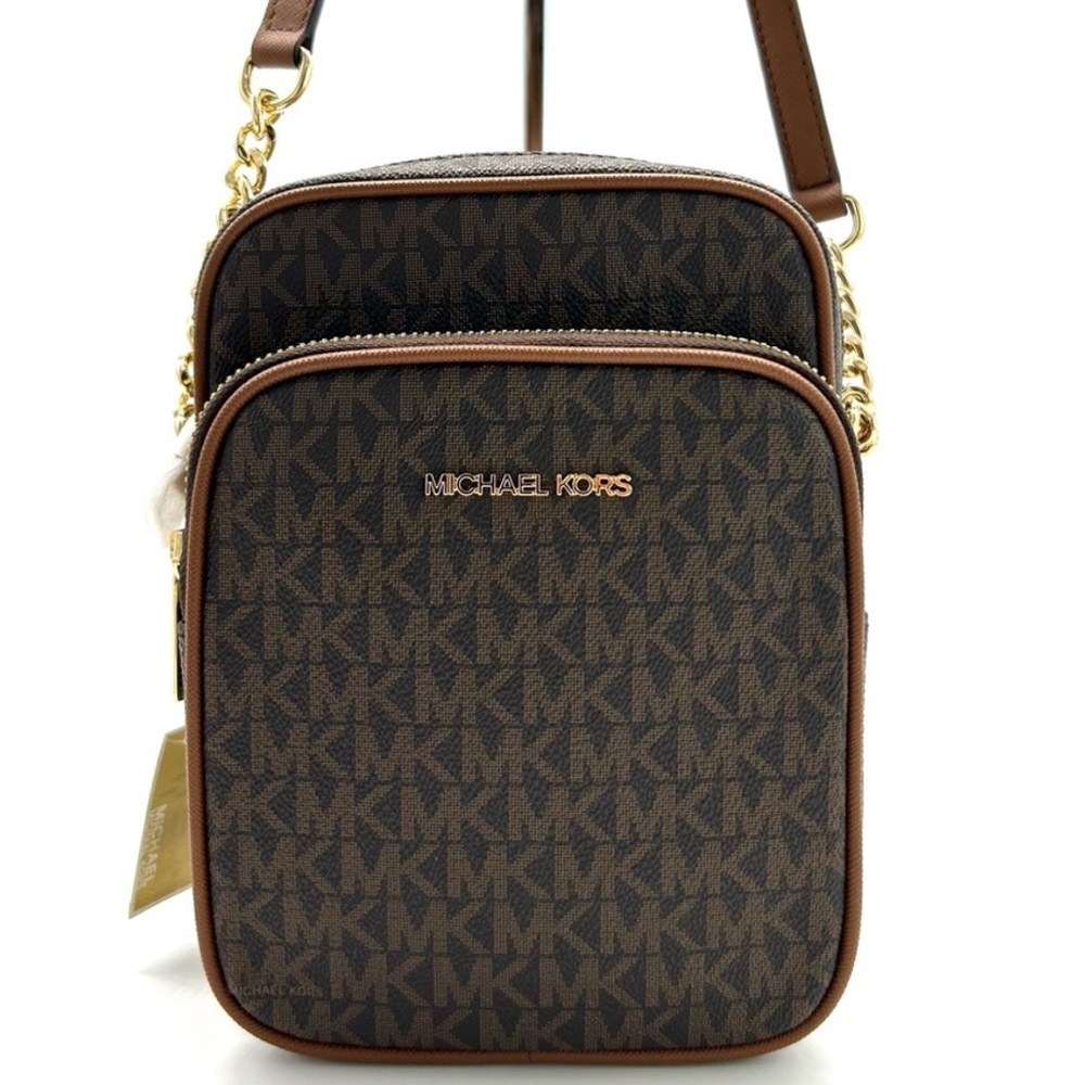 Michael Kors Jet Set Travel Medium Logo Crossbody Bag Brown Signature